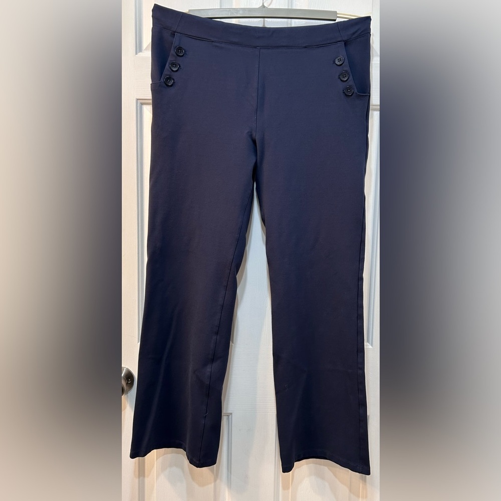 Betabrand Pants Womens Sz XXL Navy Blue‎ Sailor Button Work Yoga Pull On Pockets